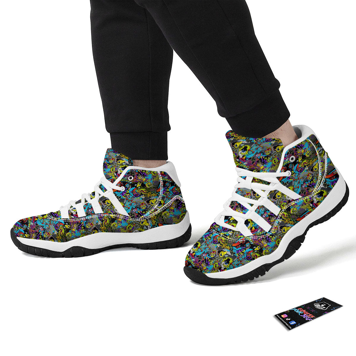 Graffiti Funky Print Pattern White Bball Shoes-grizzshop