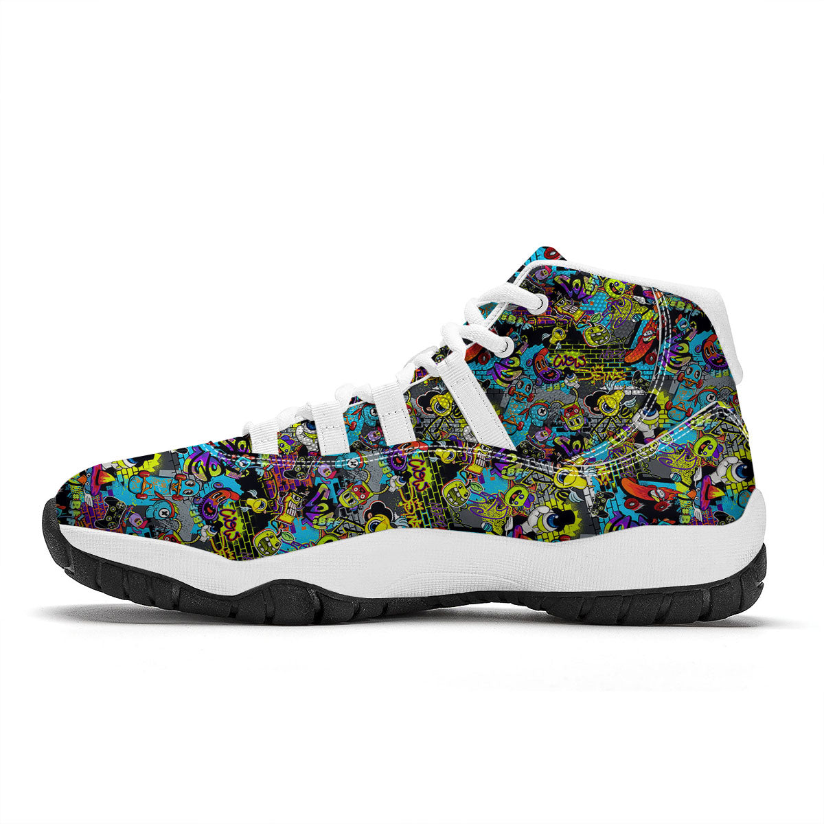 Graffiti Funky Print Pattern White Bball Shoes-grizzshop