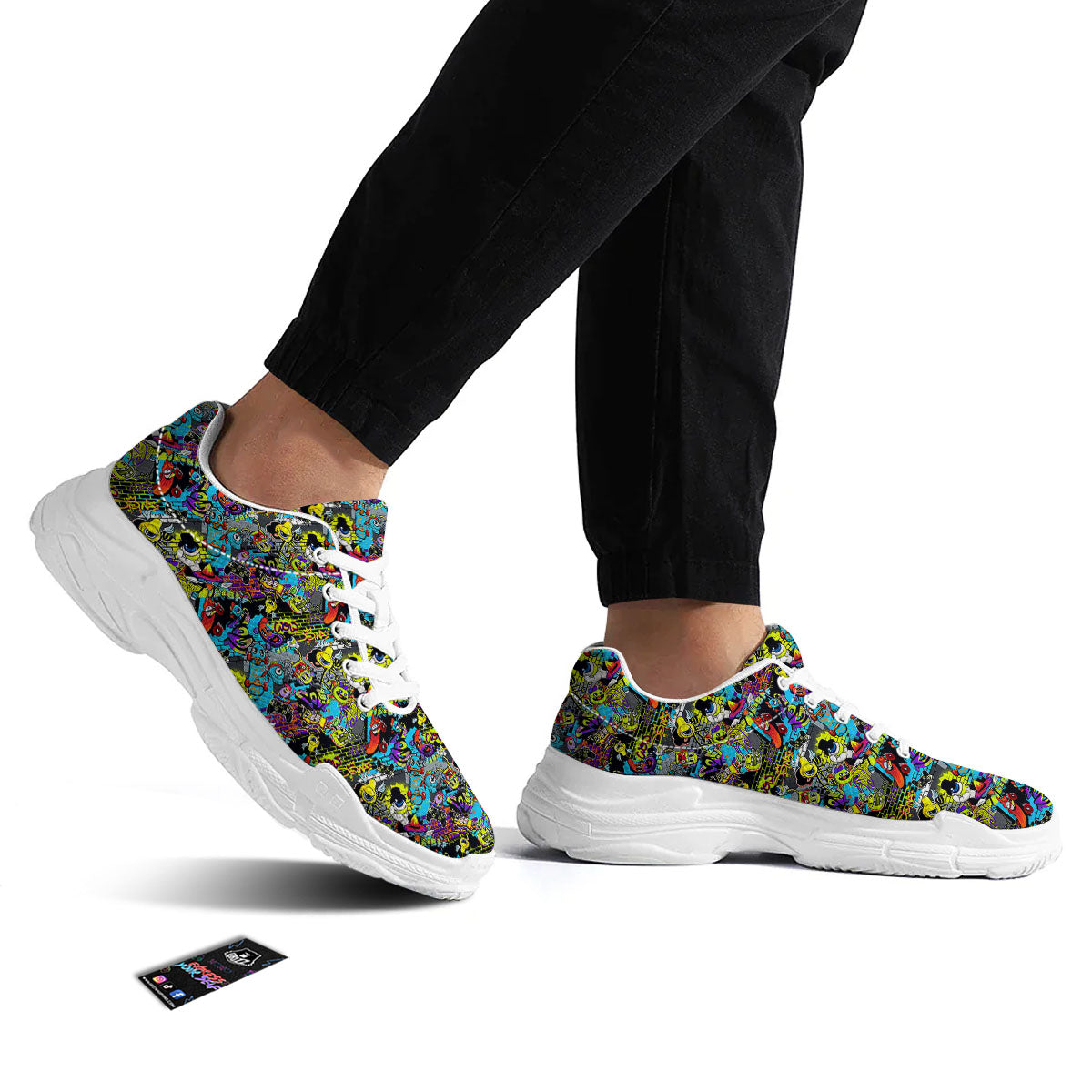 Graffiti Funky Print Pattern White Chunky Shoes-grizzshop