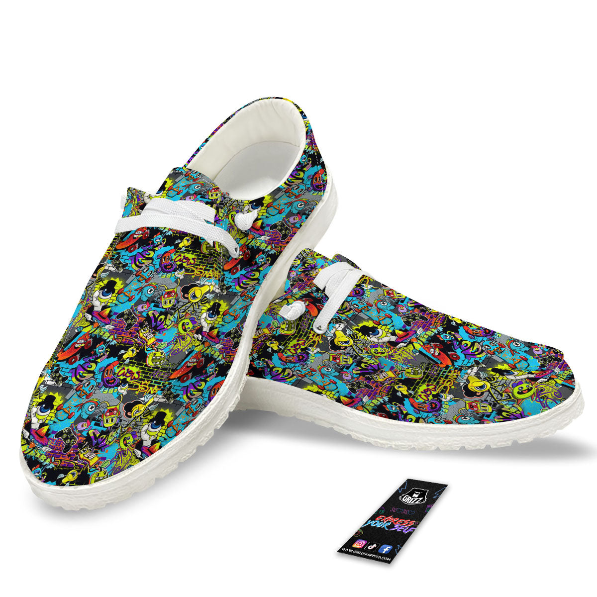 Graffiti Funky Print Pattern White Loafers-grizzshop