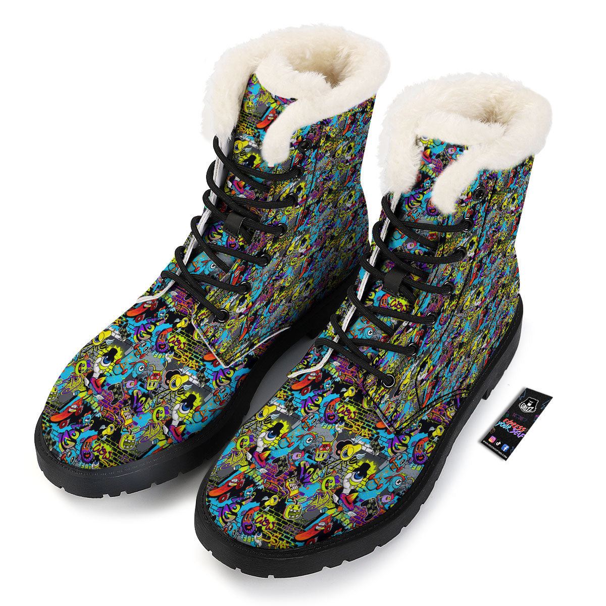 Graffiti Funky Print Pattern Winter Boots-grizzshop