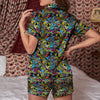 Graffiti Funky Print Pattern Women Silk Pajamas-grizzshop