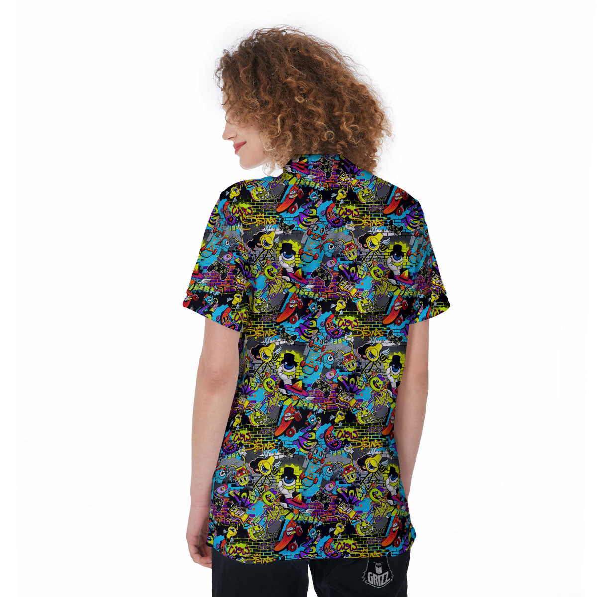 Graffiti Funky Print Pattern Women's Golf Shirts-grizzshop