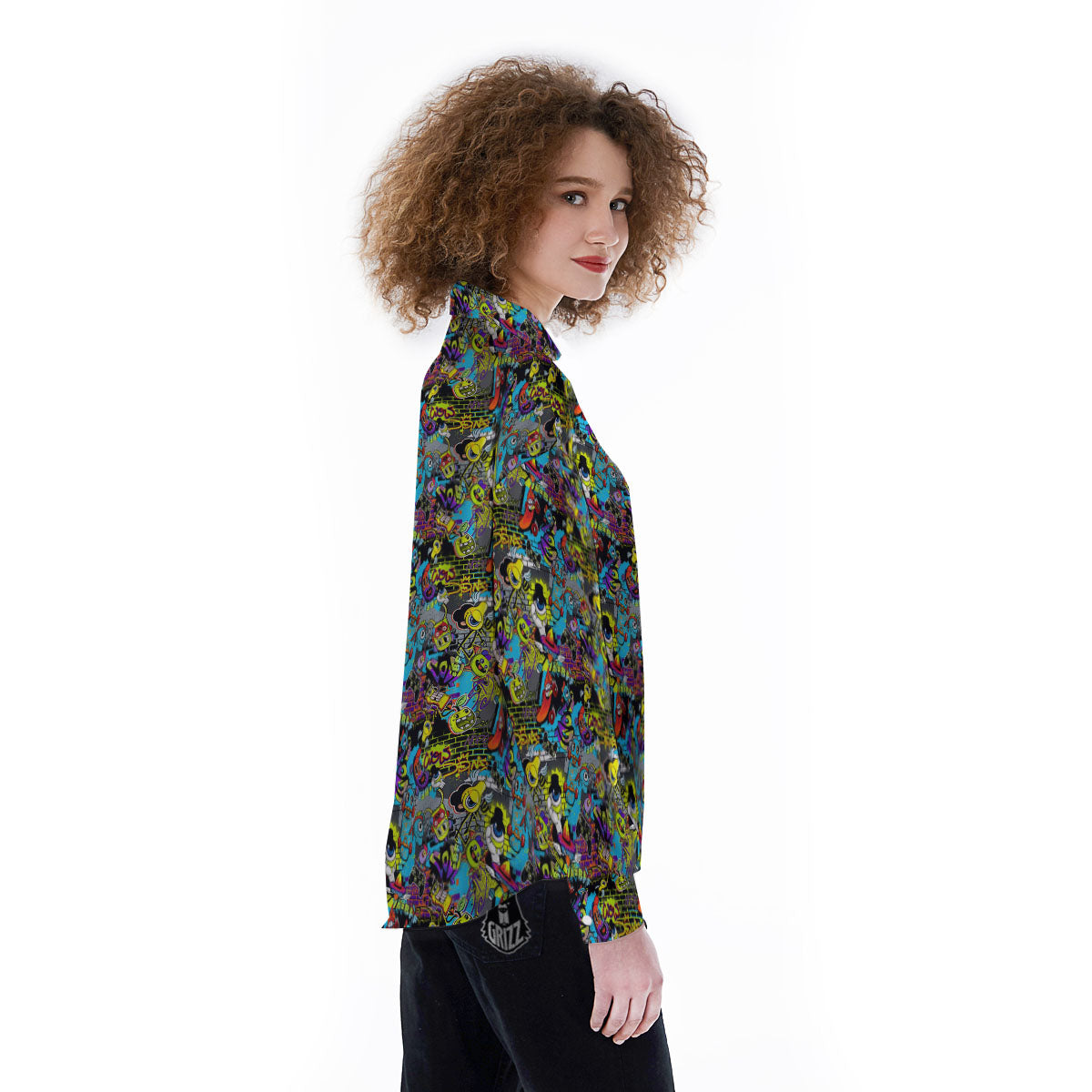 Graffiti Funky Print Pattern Women's Long Sleeve Shirts-grizzshop