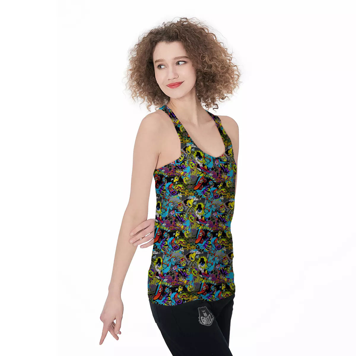 Graffiti Funky Print Pattern Women's Racerback Tank Top-grizzshop