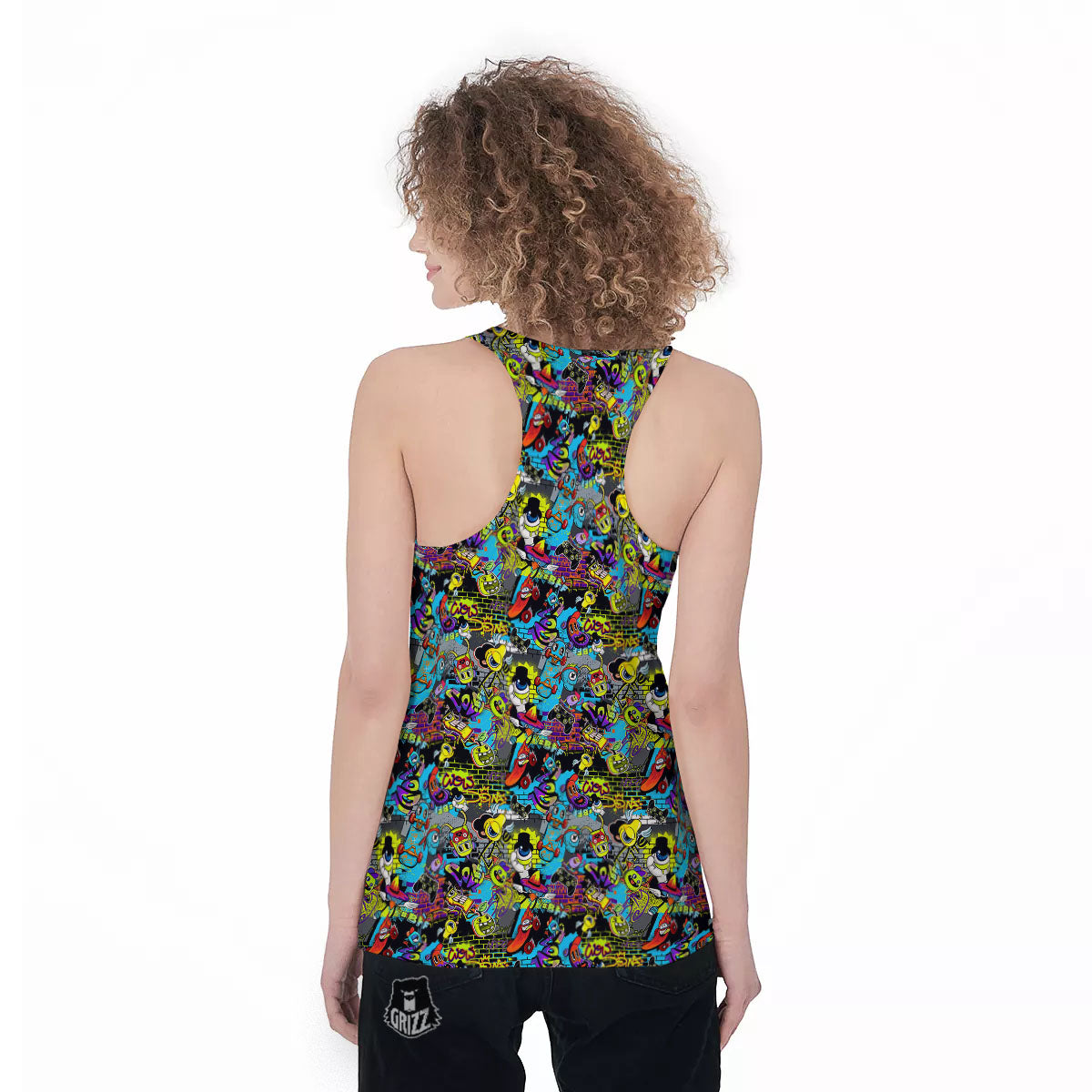 Graffiti Funky Print Pattern Women's Racerback Tank Top-grizzshop