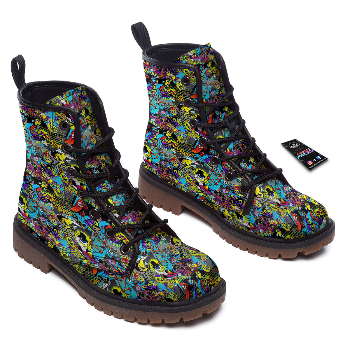 Graffiti Funky Print Pattern Work Boots-grizzshop