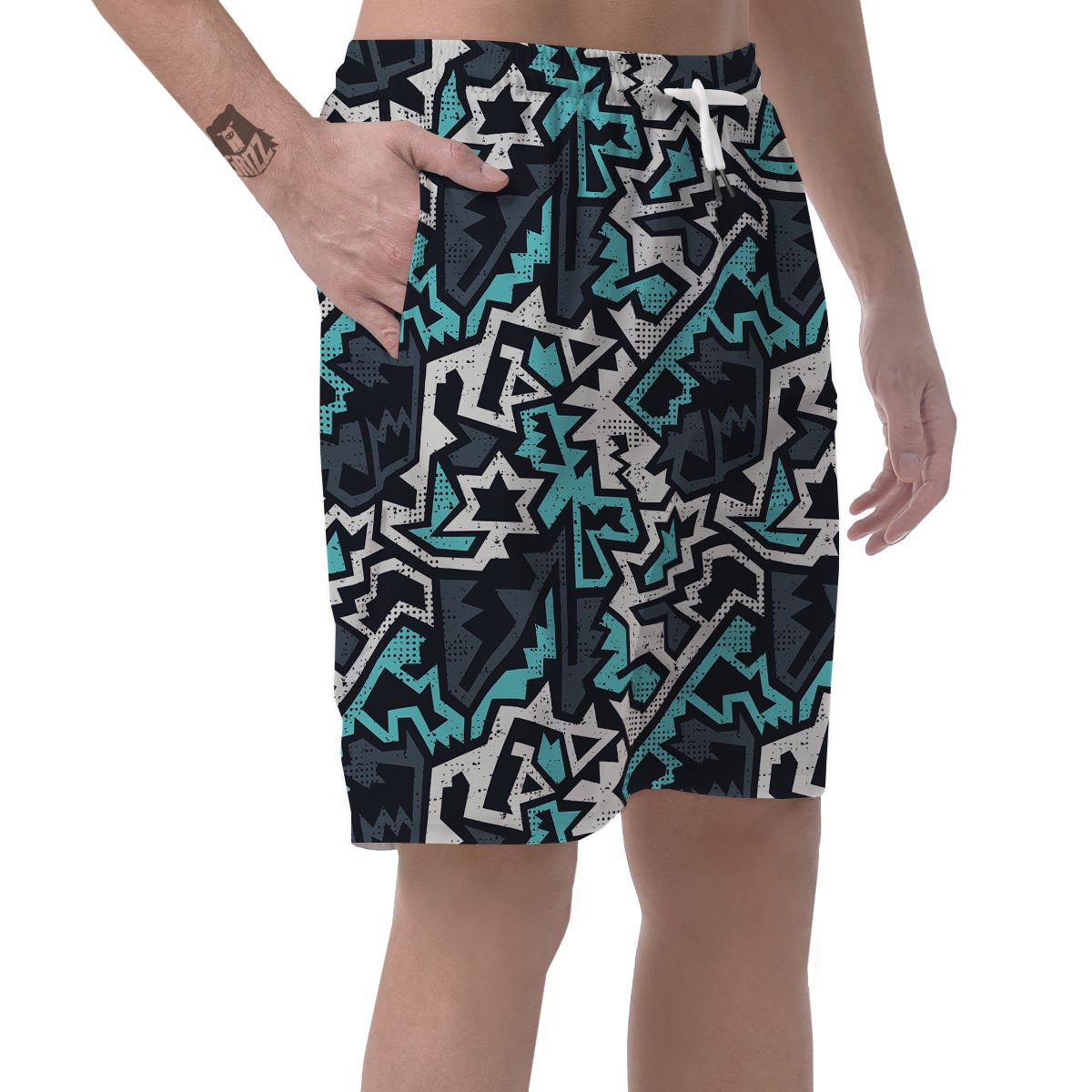 Graffiti Geometric Print Men's Shorts-grizzshop