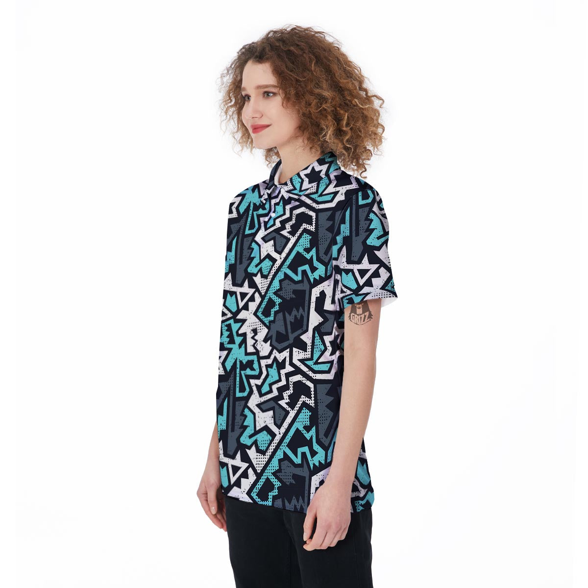 Graffiti Geometric Print Women's Golf Shirts-grizzshop