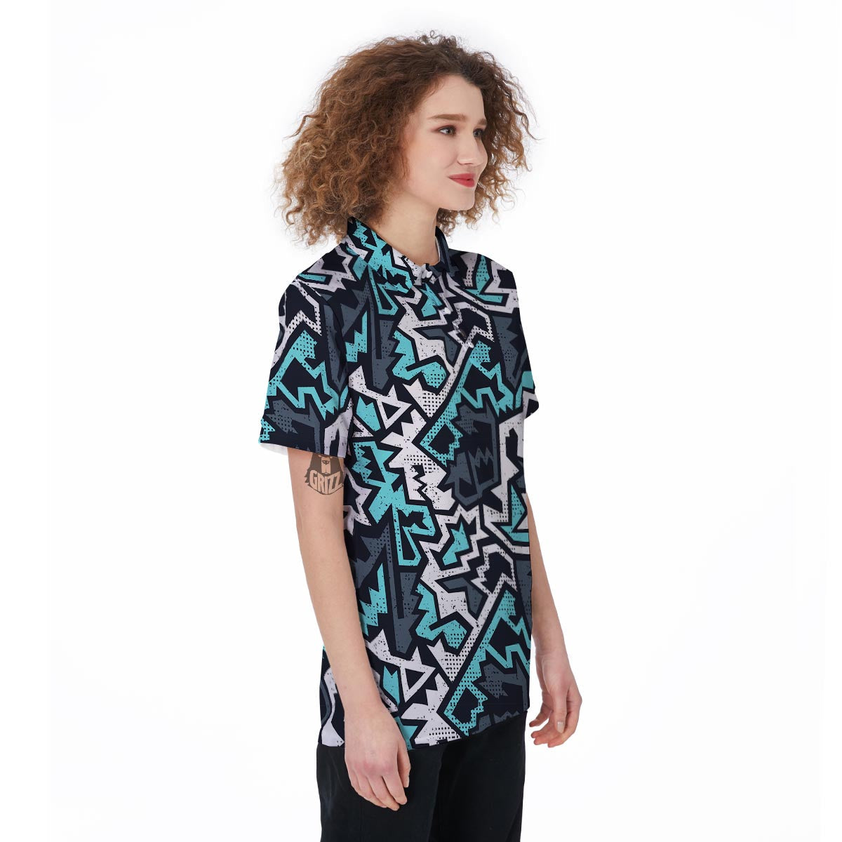 Graffiti Geometric Print Women's Golf Shirts-grizzshop