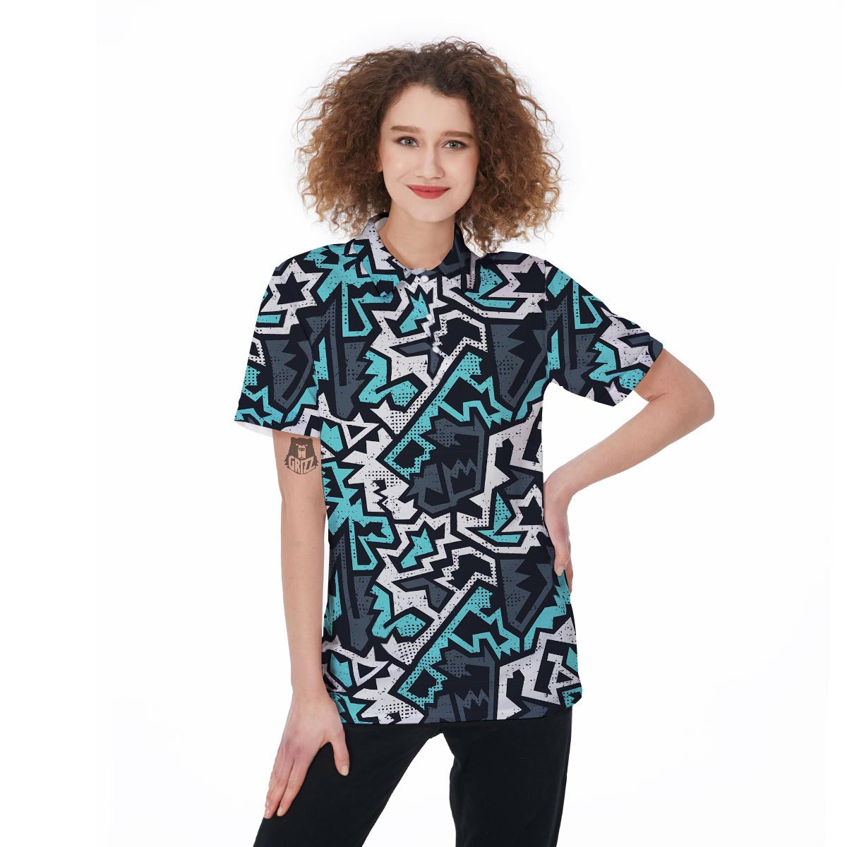 Graffiti Geometric Print Women's Golf Shirts-grizzshop