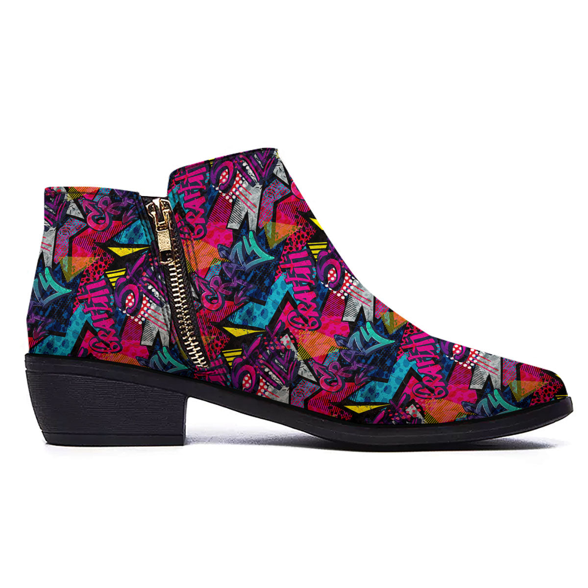 Graffiti Grunge Print Pattern Ankle Boots-grizzshop