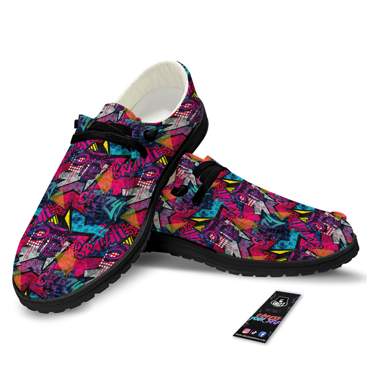 Graffiti Grunge Print Pattern Black Loafers-grizzshop