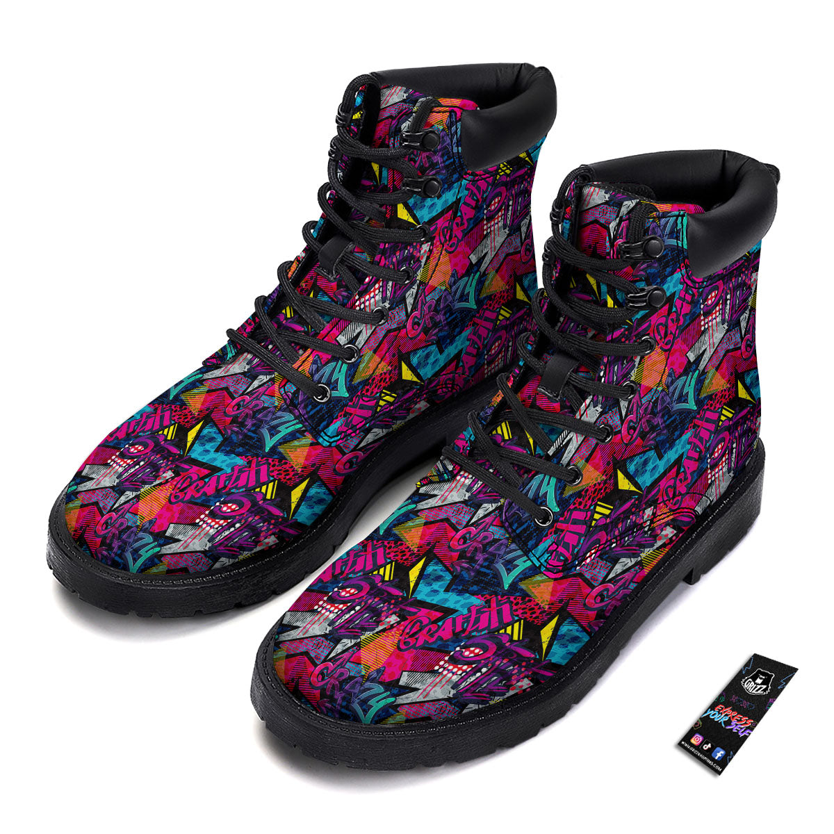 Graffiti Grunge Print Pattern Boots-grizzshop