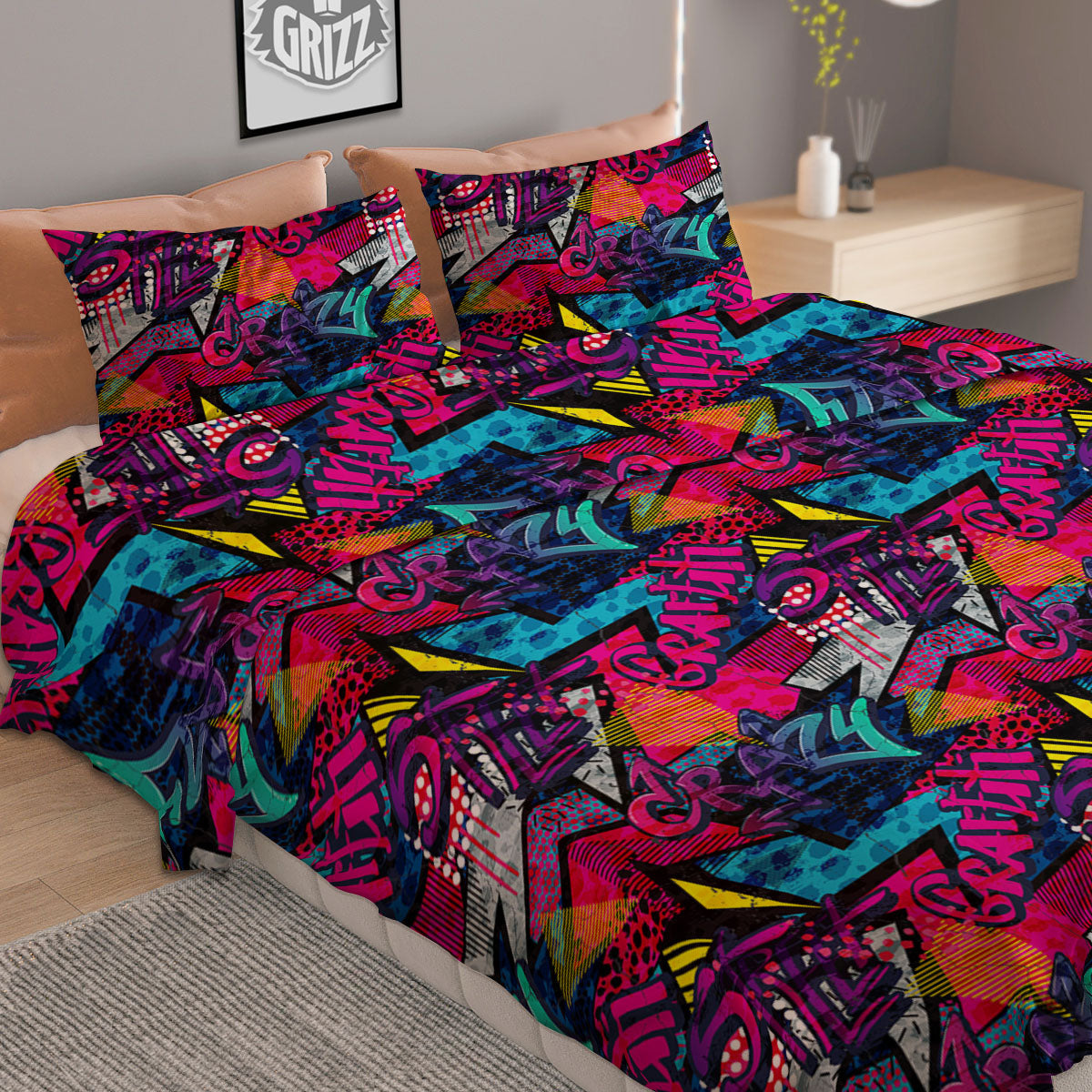 Graffiti Grunge Print Pattern Duvet Cover Bedding Set