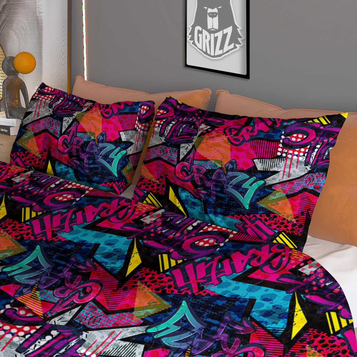 Graffiti Grunge Print Pattern Duvet Cover Bedding Set
