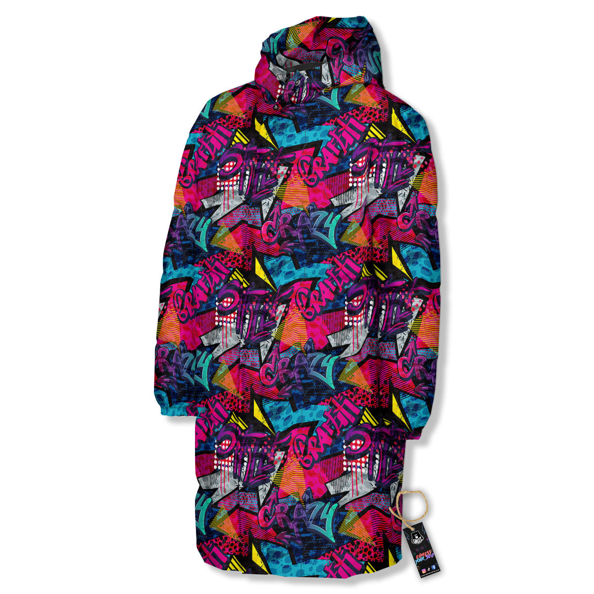 Graffiti Grunge Print Pattern Long Down Jacket-grizzshop