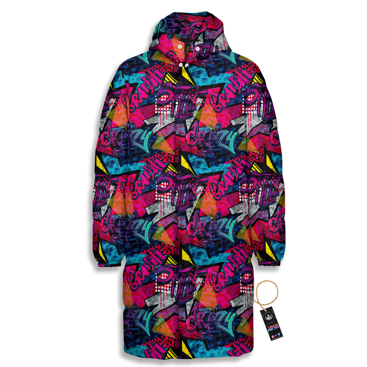 Graffiti Grunge Print Pattern Long Down Jacket-grizzshop