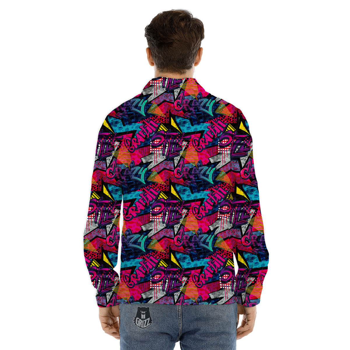 Graffiti Grunge Print Pattern Men's Dress Shirts-grizzshop