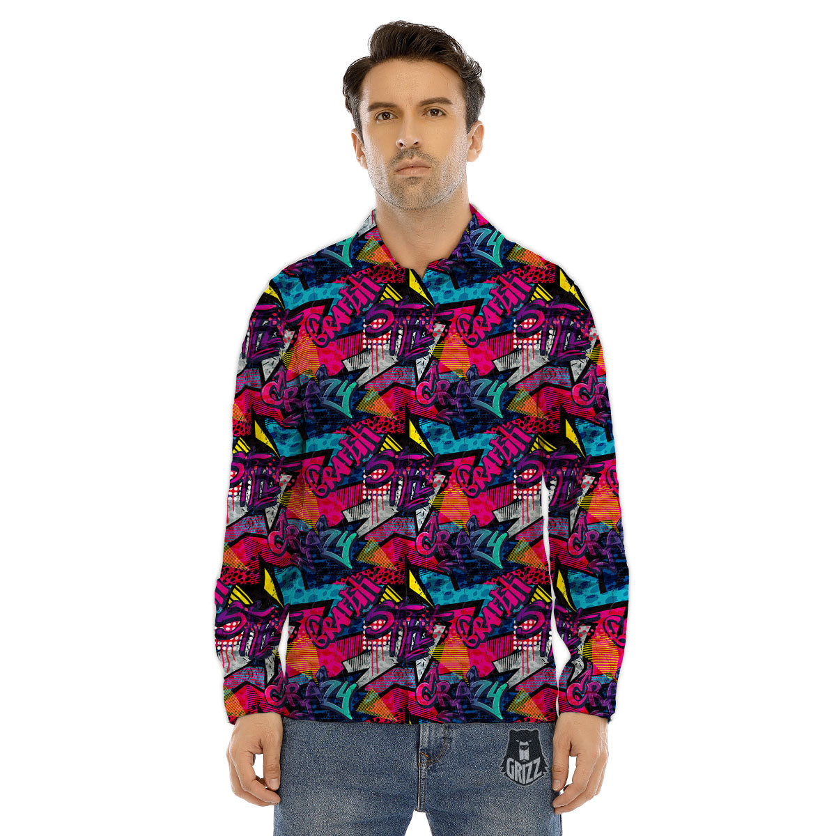 Graffiti Grunge Print Pattern Men's Dress Shirts-grizzshop