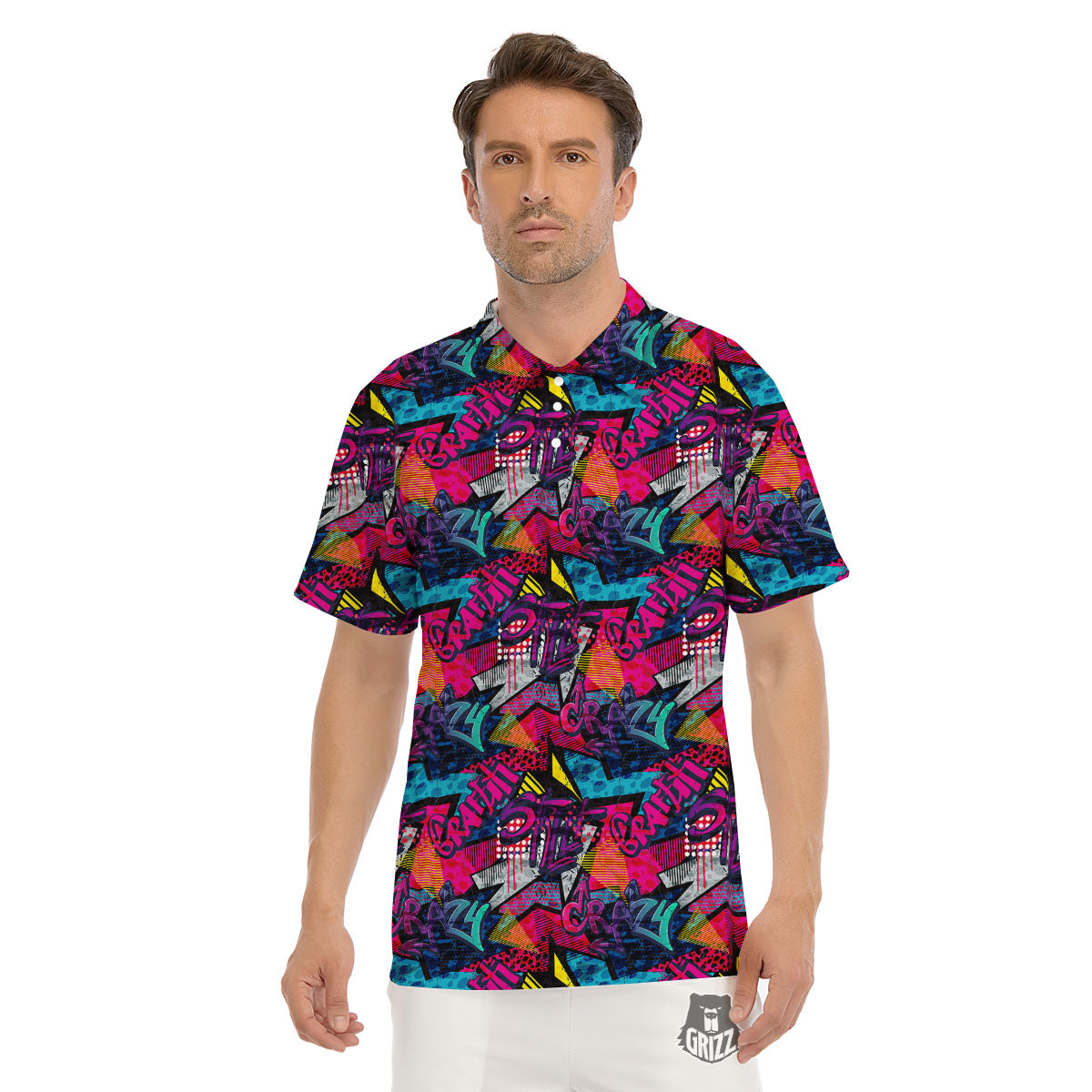 Graffiti Grunge Print Pattern Men's Golf Shirts-grizzshop