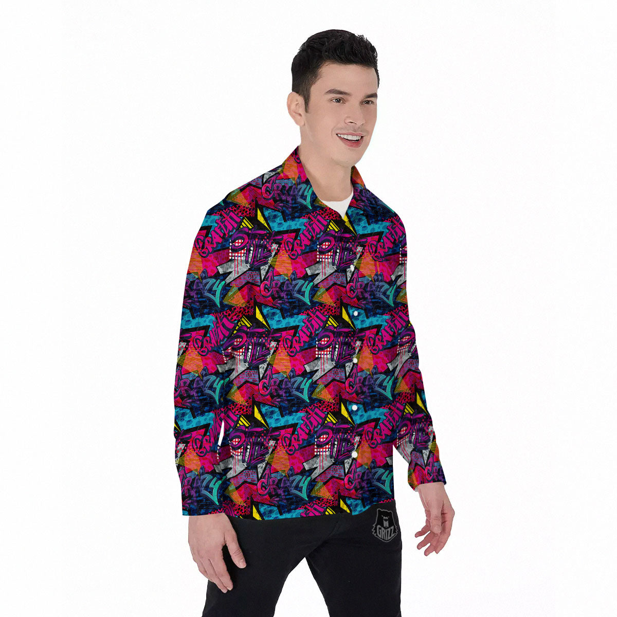 Graffiti Grunge Print Pattern Men's Long Sleeve Shirts-grizzshop