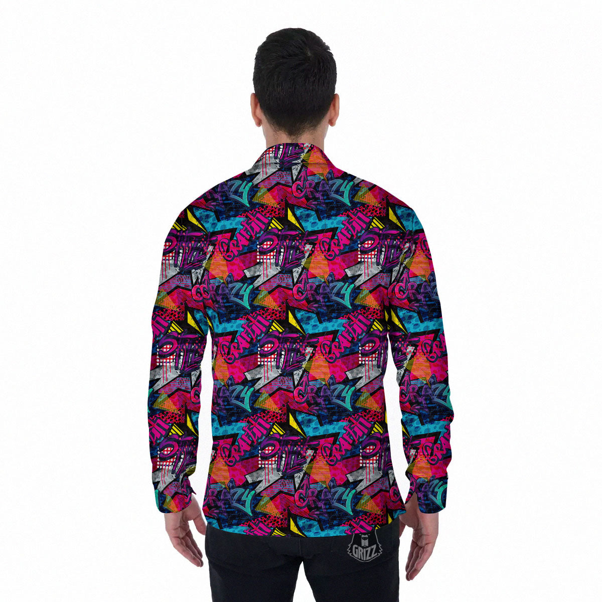 Graffiti Grunge Print Pattern Men's Long Sleeve Shirts-grizzshop