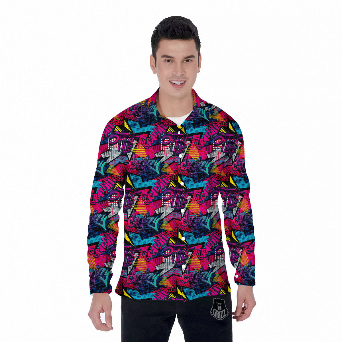 Graffiti Grunge Print Pattern Men's Long Sleeve Shirts-grizzshop