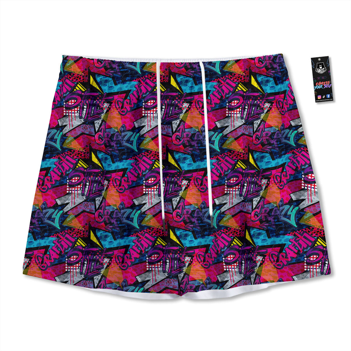 Graffiti Grunge Print Pattern Mesh Shorts