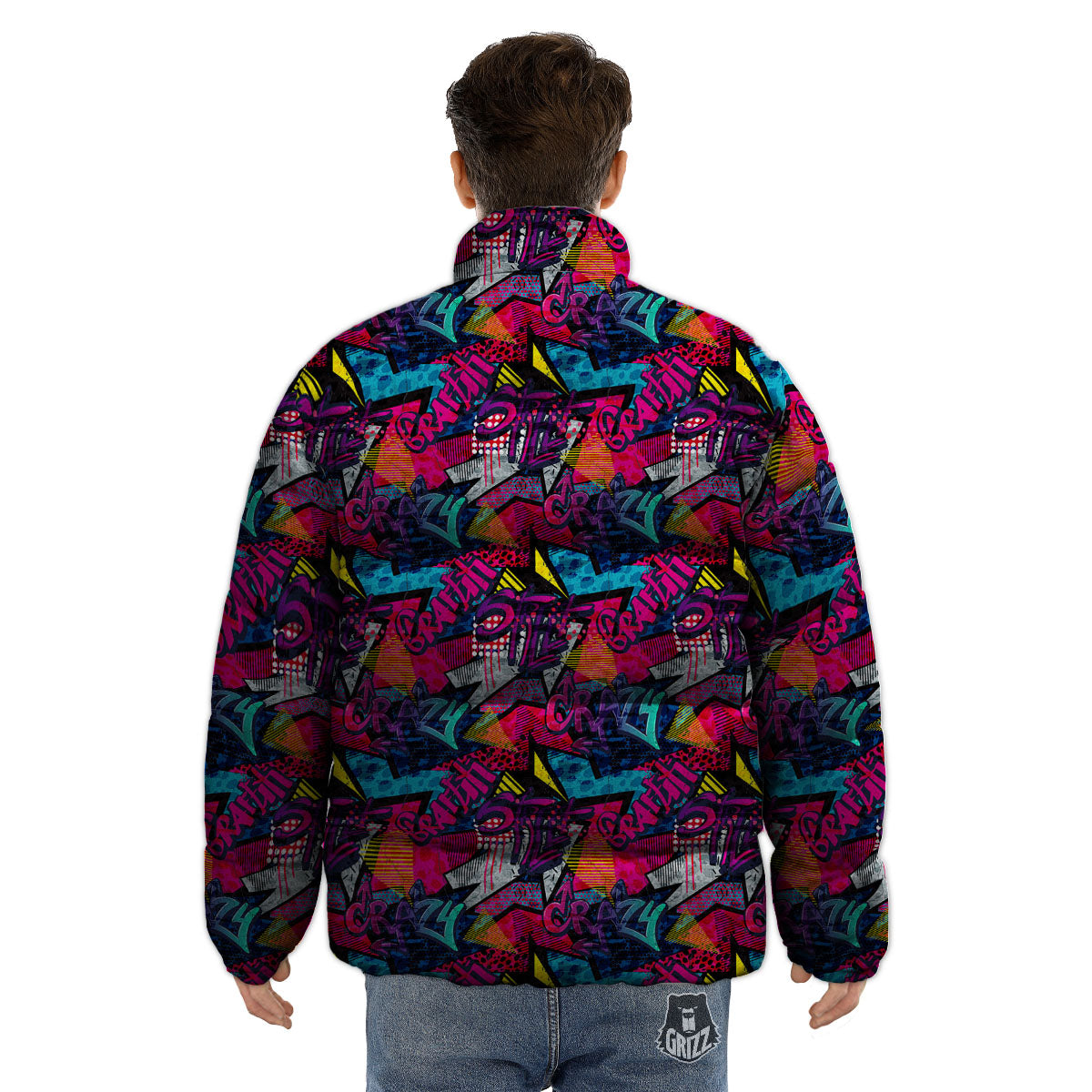 Graffiti Grunge Print Pattern Puffer Jacket-grizzshop