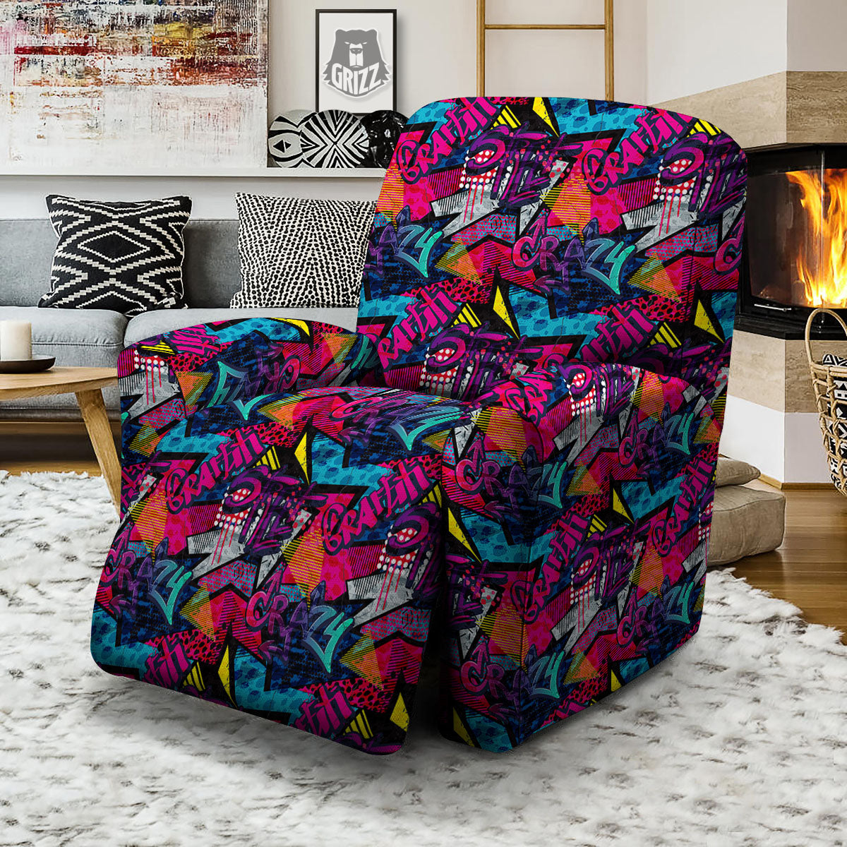 Graffiti Grunge Print Pattern Recliner Slipcover-grizzshop