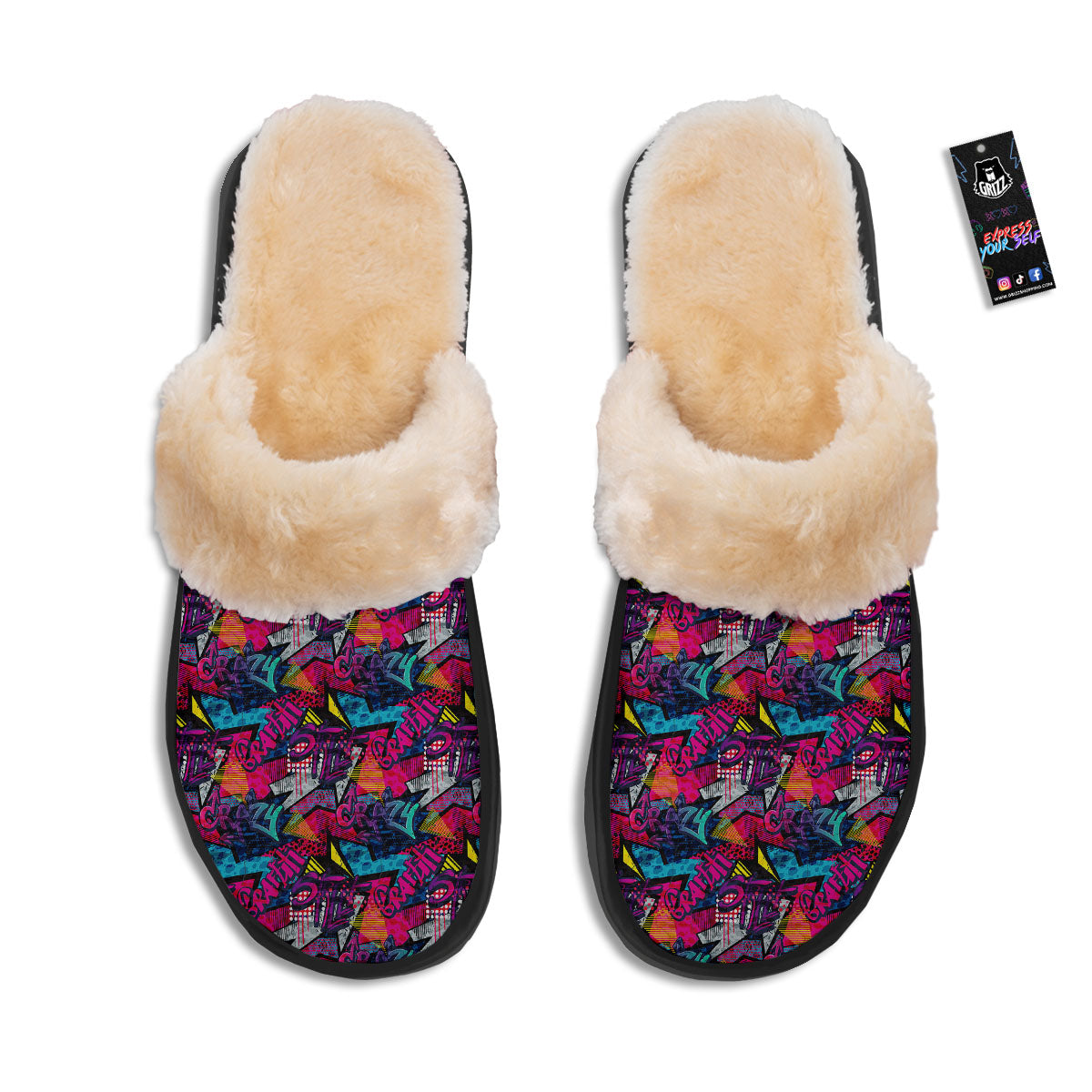 Graffiti Grunge Print Pattern Slippers-grizzshop