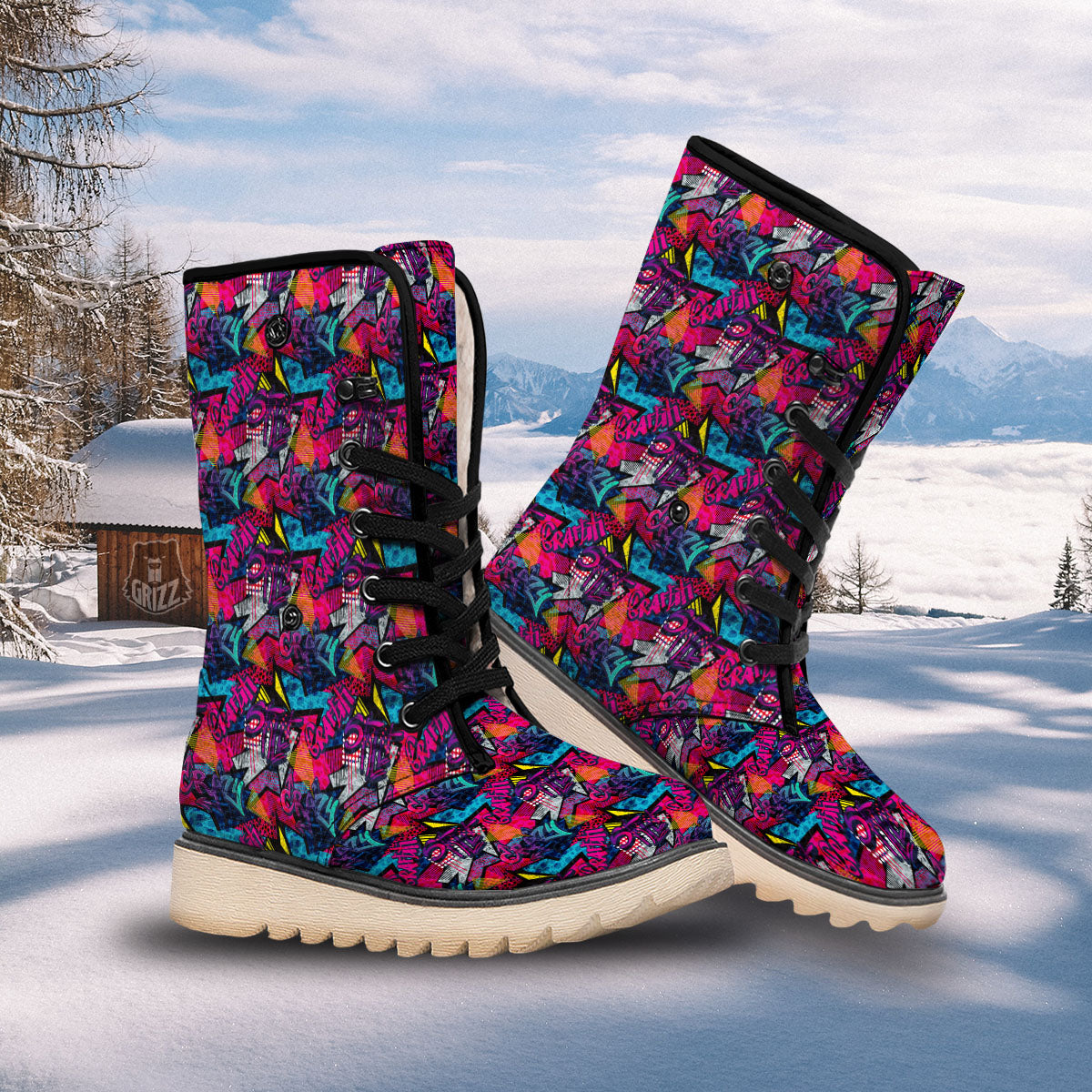 Graffiti Grunge Print Pattern Snow Boots-grizzshop