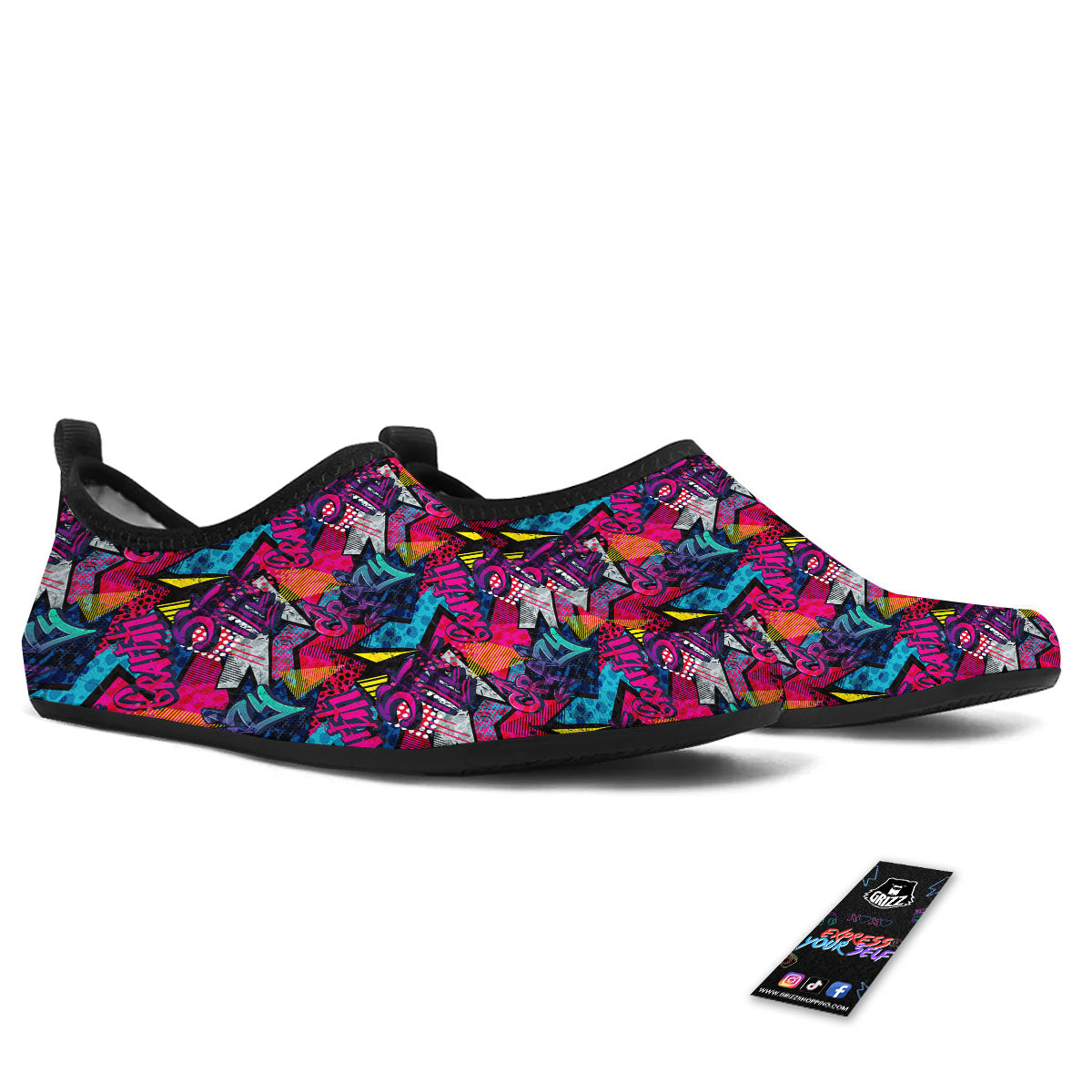 Graffiti Grunge Print Pattern Water Shoes-grizzshop