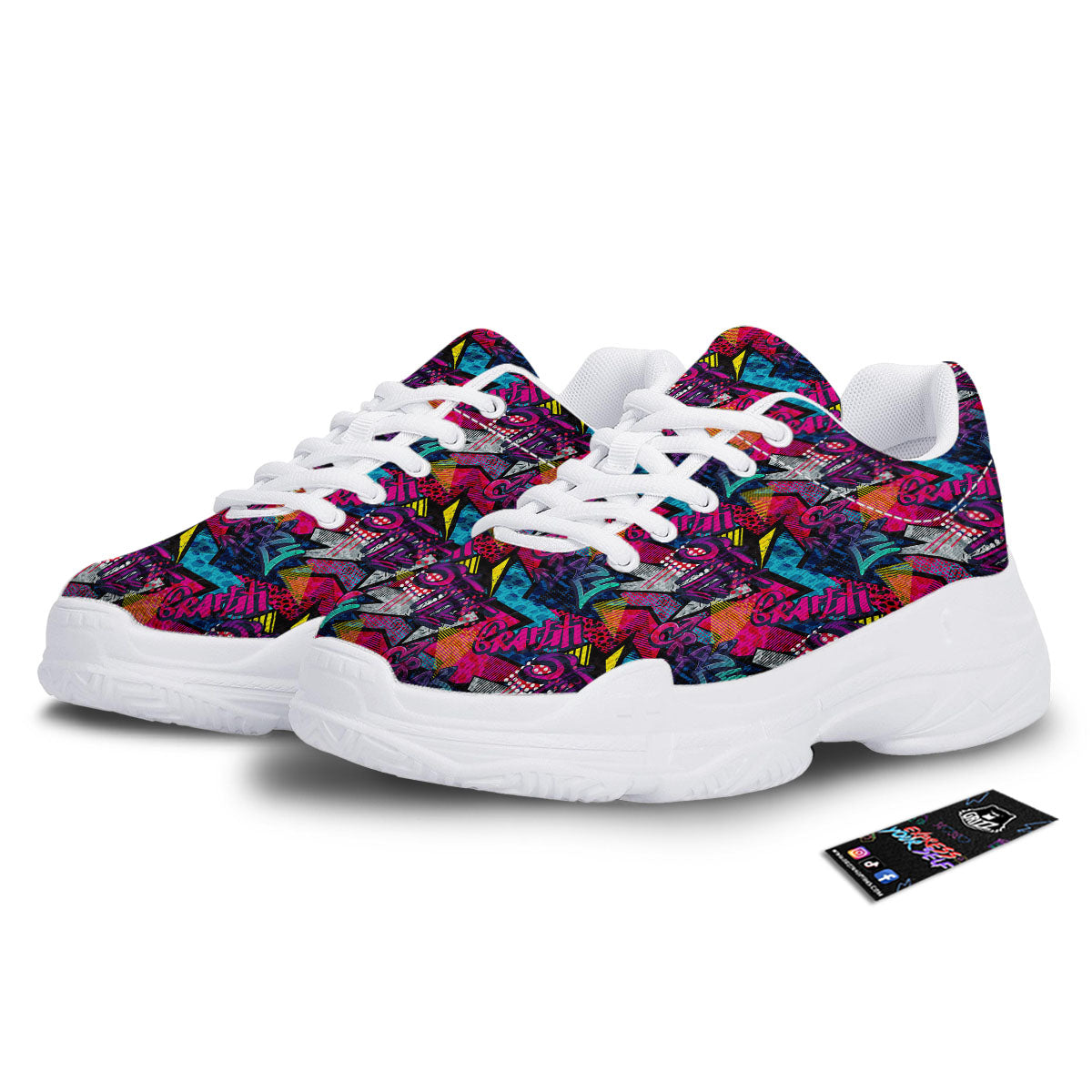 Graffiti Grunge Print Pattern White Chunky Shoes-grizzshop