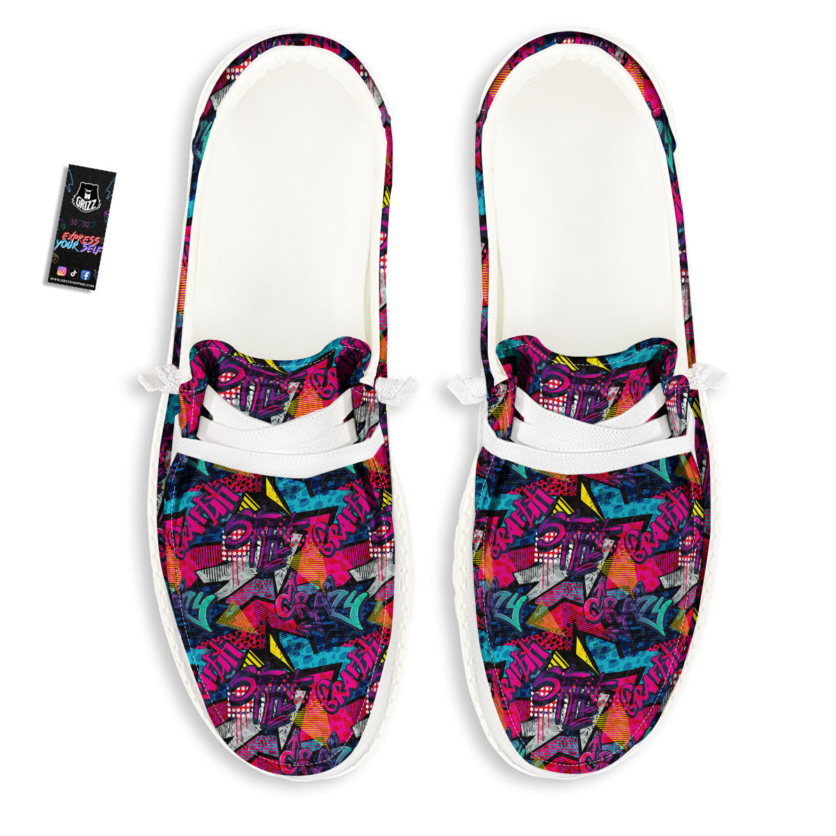 Graffiti Grunge Print Pattern White Loafers-grizzshop