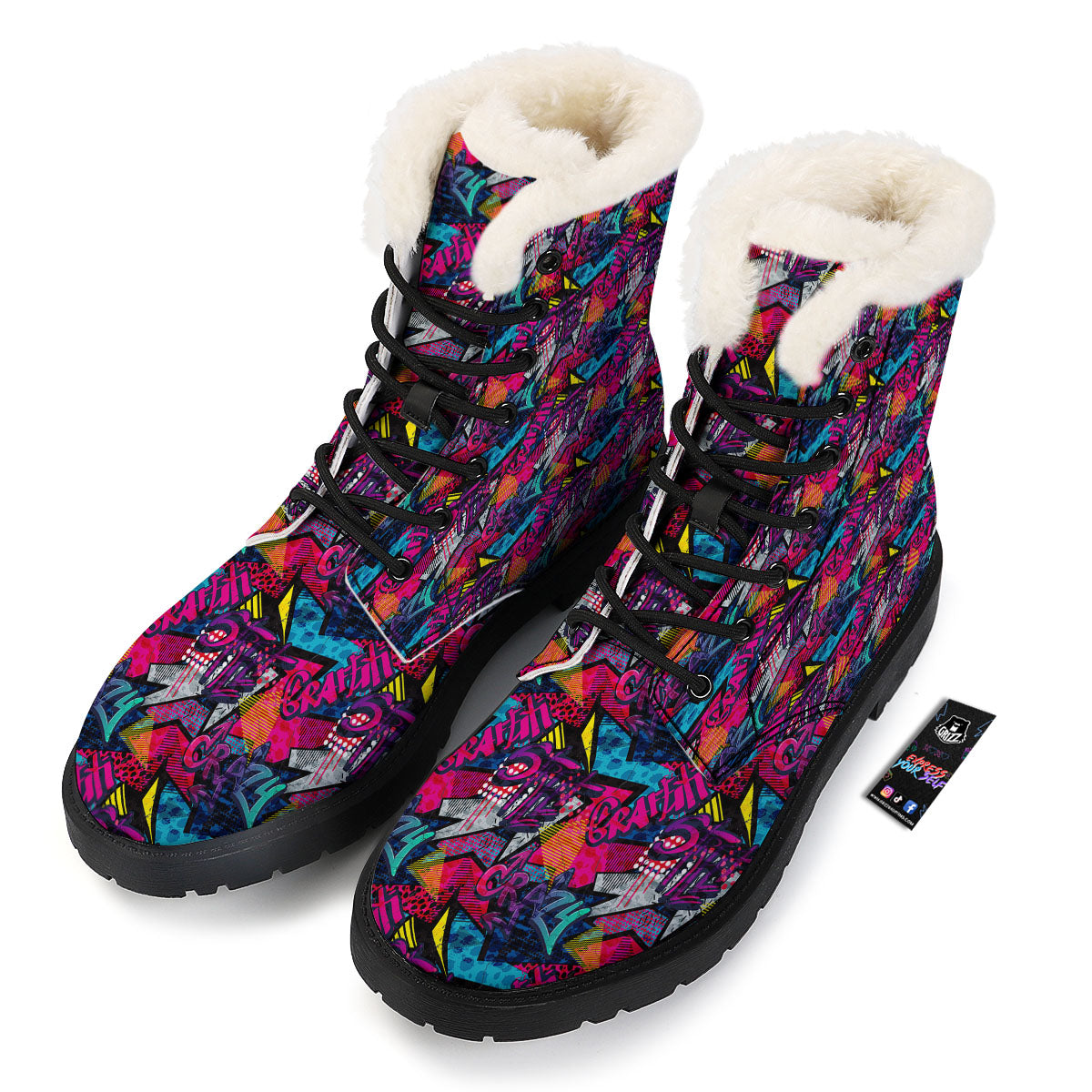 Graffiti Grunge Print Pattern Winter Boots-grizzshop