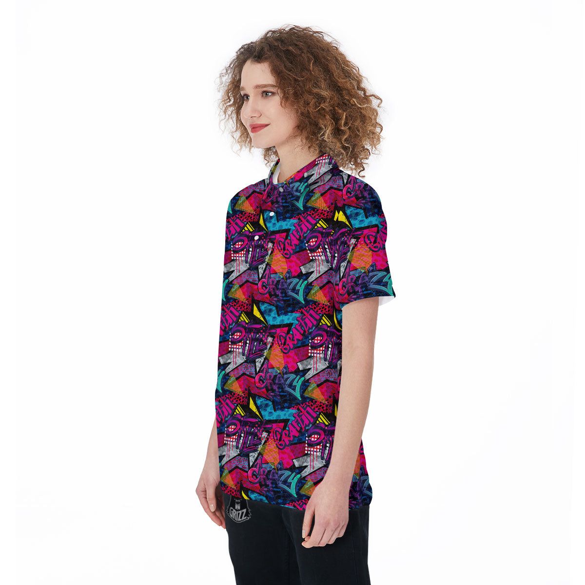 Graffiti Grunge Print Pattern Women's Golf Shirts-grizzshop