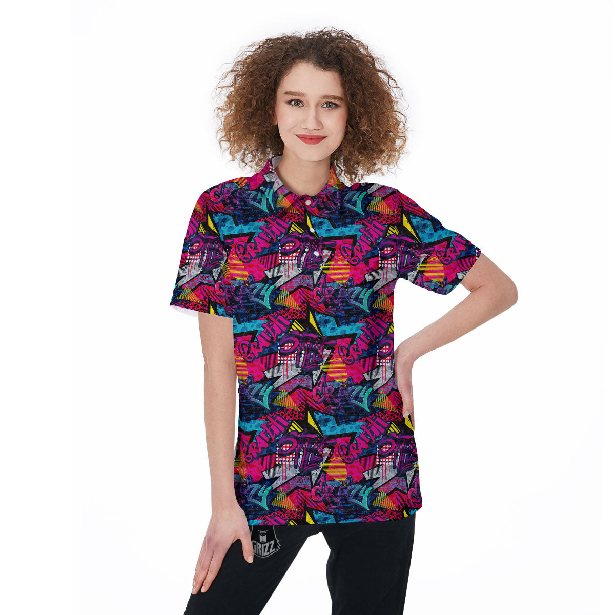 Graffiti Grunge Print Pattern Women's Golf Shirts-grizzshop