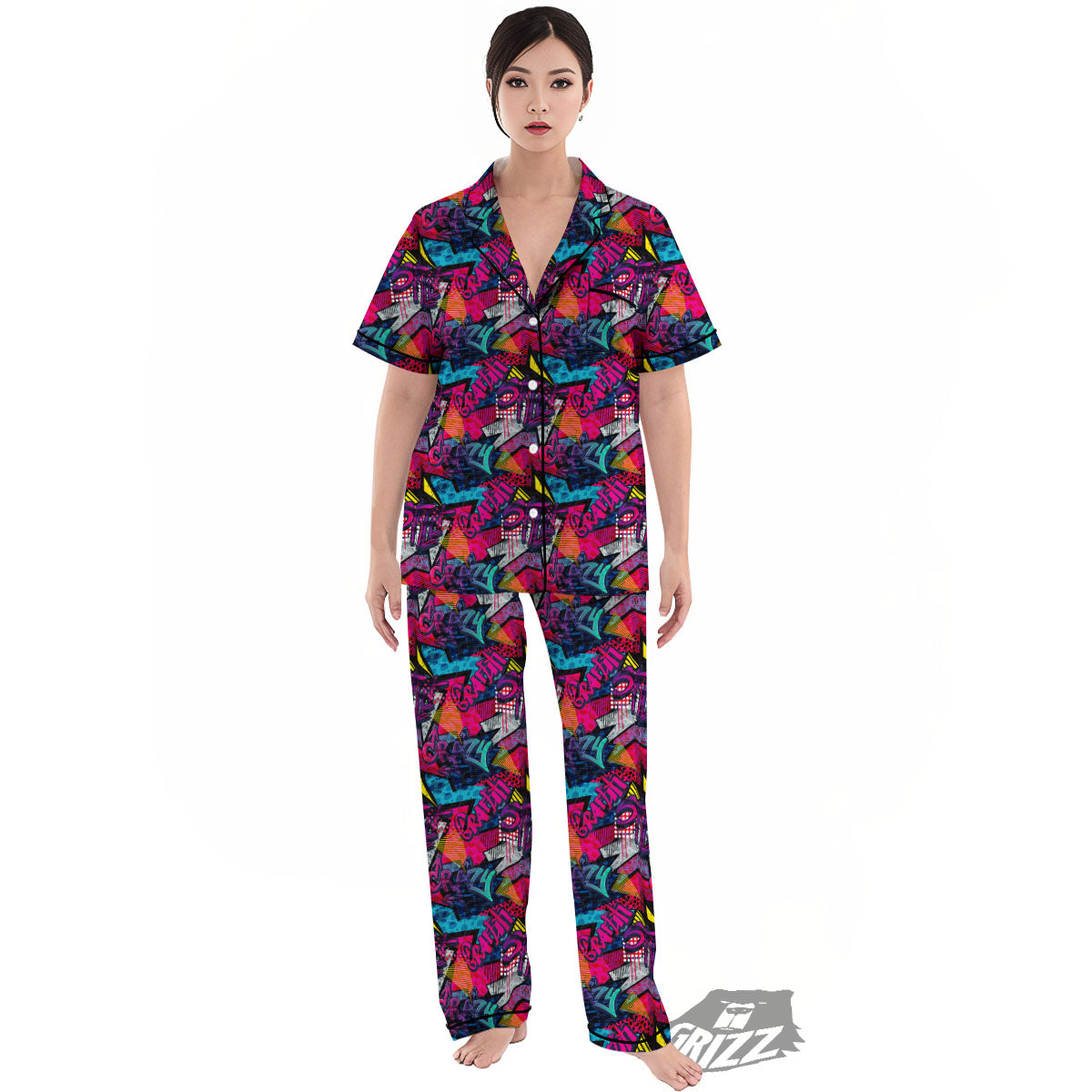 Graffiti Grunge Print Pattern Women's Pajamas Set-grizzshop