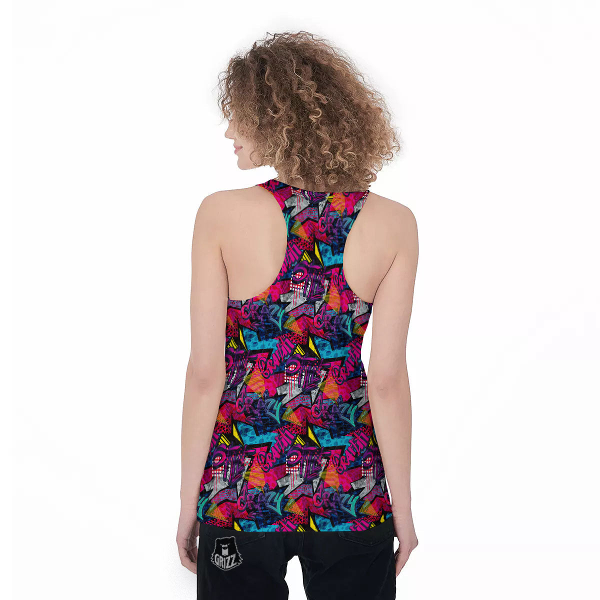 Graffiti Grunge Print Pattern Women's Racerback Tank Top-grizzshop