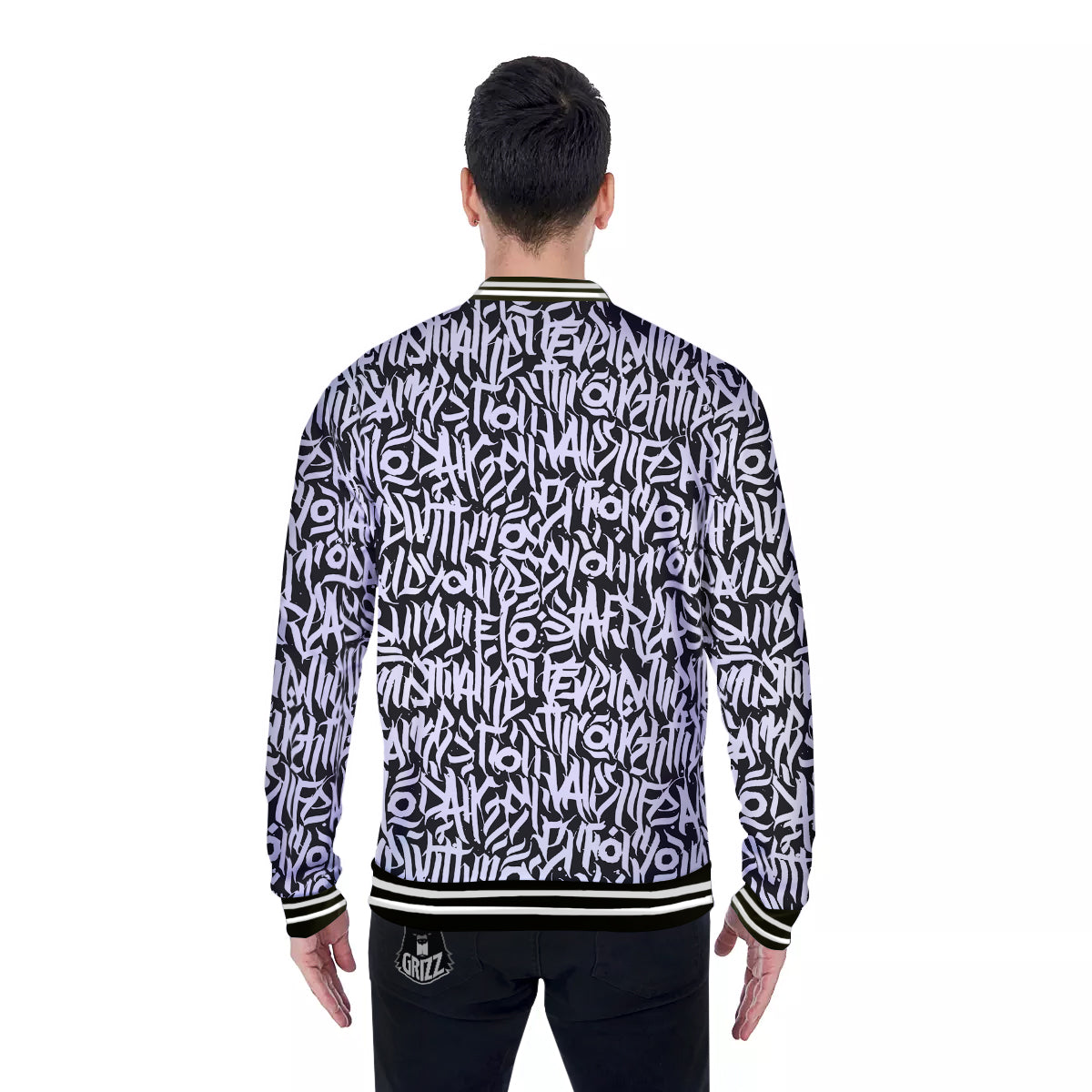 Graffiti Grunge White Text Abstract Print Baseball Jacket-grizzshop