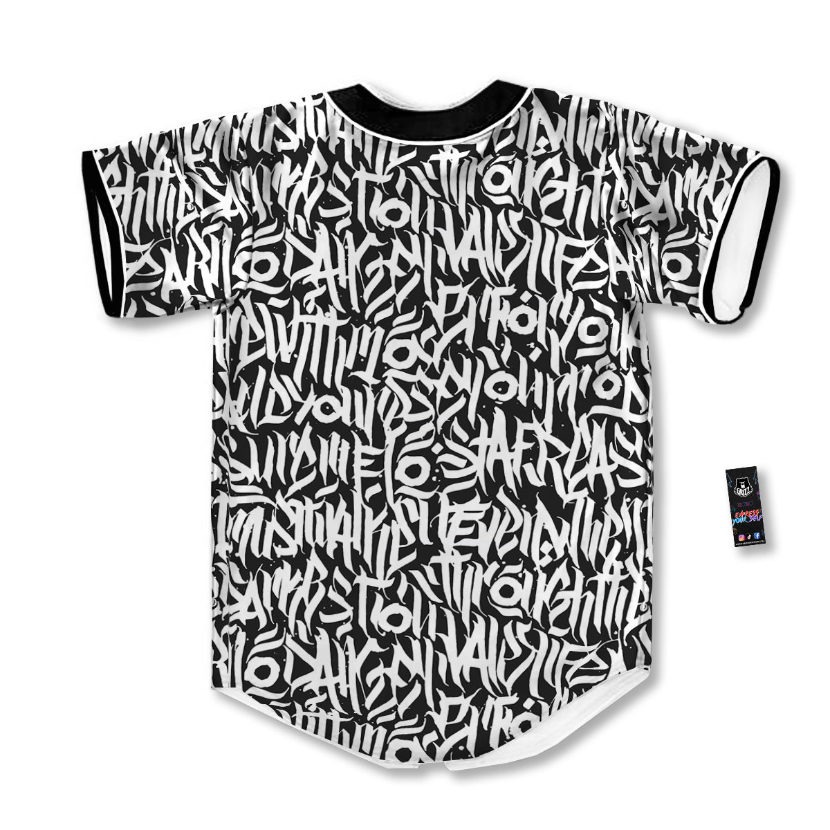 Graffiti Grunge White Text Abstract Print Baseball Jersey-grizzshop