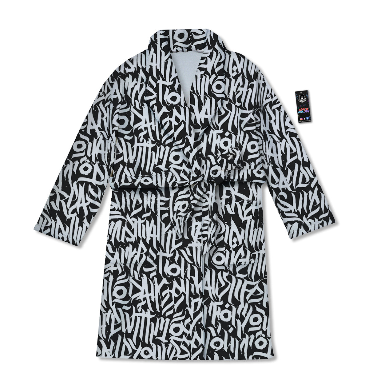 Graffiti Grunge White Text Abstract Print Bathrobe-grizzshop