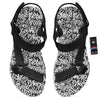 Graffiti Grunge White Text Abstract Print Black Open Toe Sandals-grizzshop