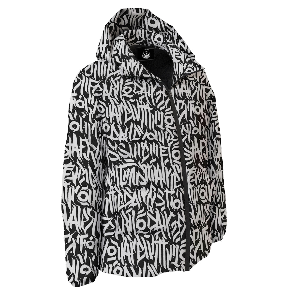 Graffiti Grunge White Text Abstract Print Down Jacket-grizzshop