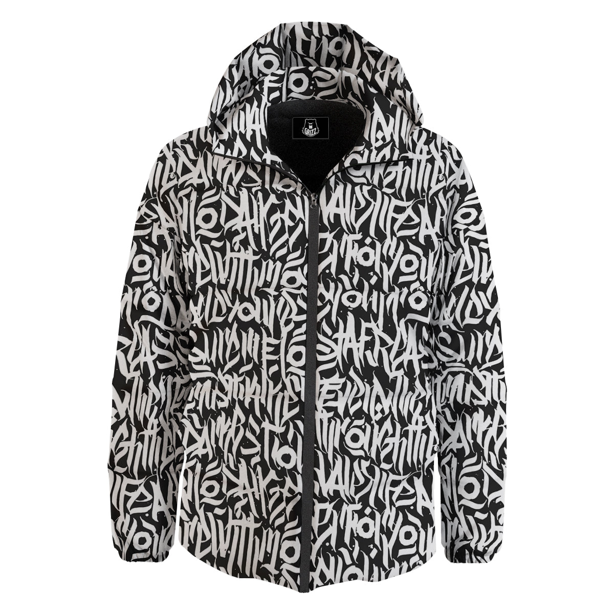 Graffiti Grunge White Text Abstract Print Down Jacket-grizzshop