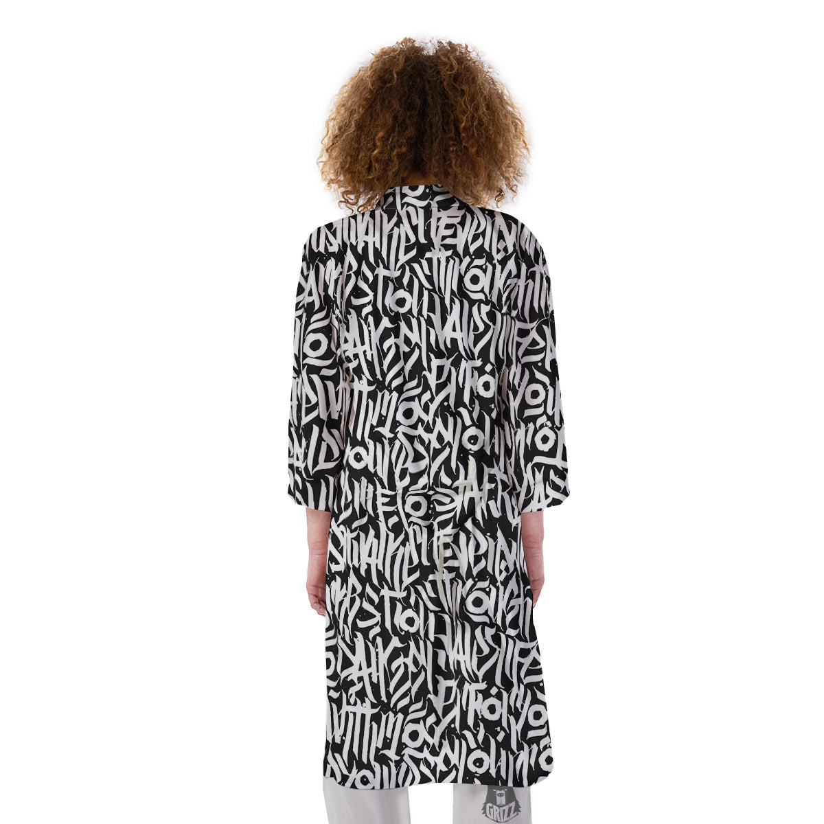 Graffiti Grunge White Text Abstract Print Kimono-grizzshop