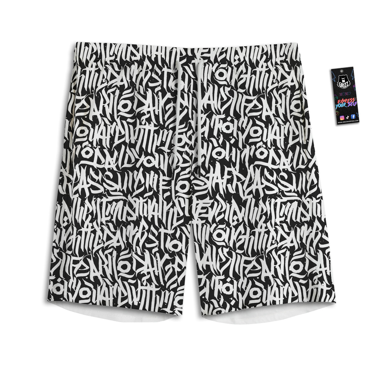 Graffiti Grunge White Text Abstract Print Men's Athletic Shorts