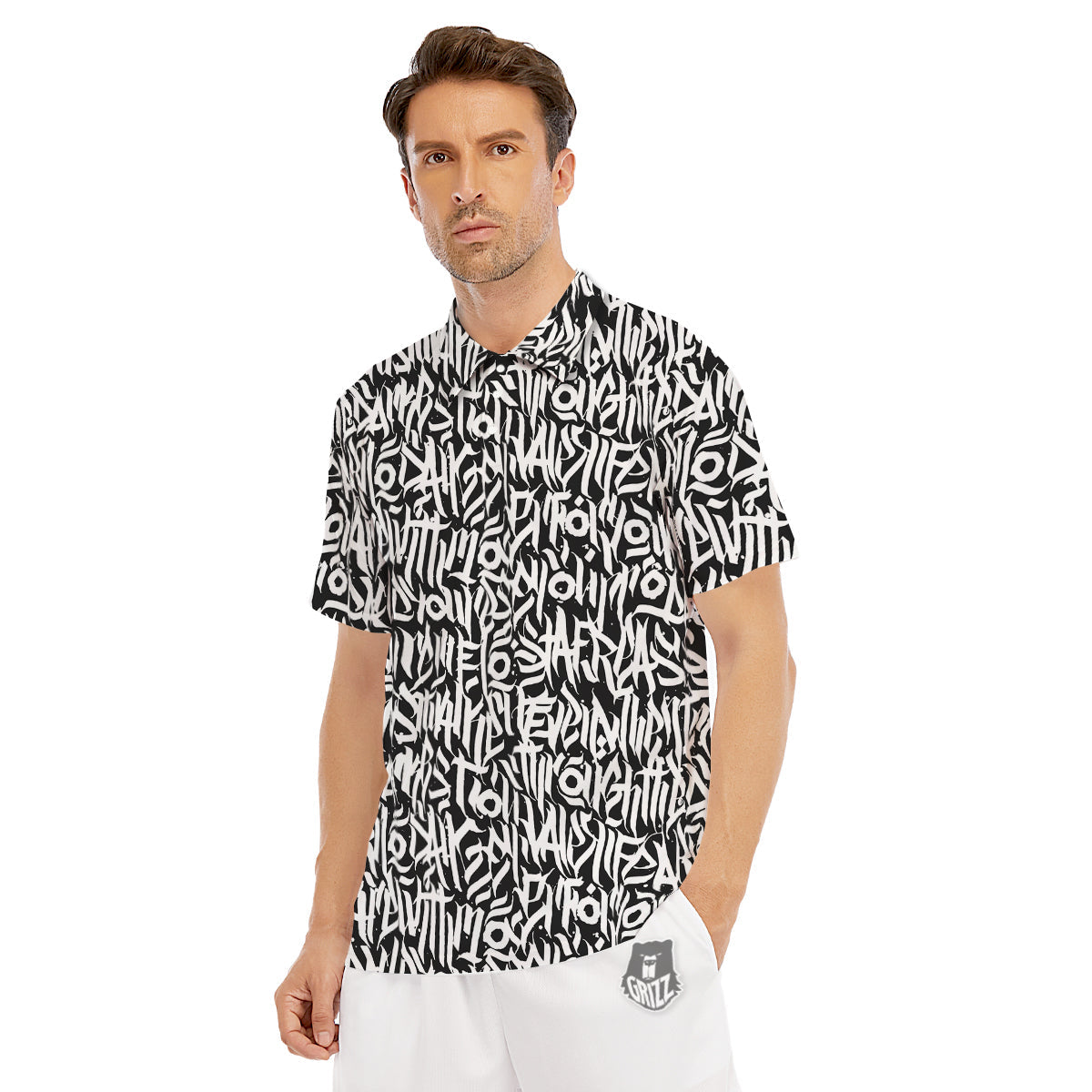 Graffiti Grunge White Text Abstract Print Men's Golf Shirts-grizzshop